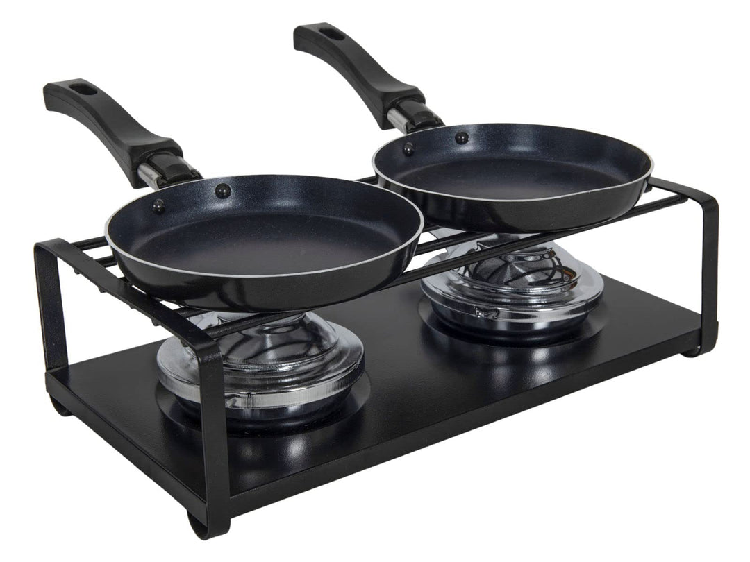 Mini Raclette Set ohne Strom - für 2 Personen - Tischgrill mit 2 Pfannen - Camping Festival Picknick