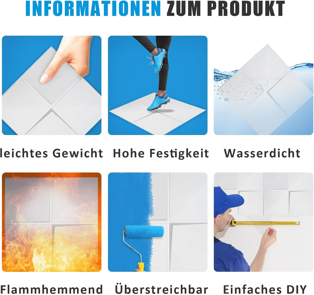 LeapBeast 3D Wandpaneele,Platten Paneele,POLYSTYROL MATERIAL 30 * 30cm Matt weiss, Dauerhaft, Nicht