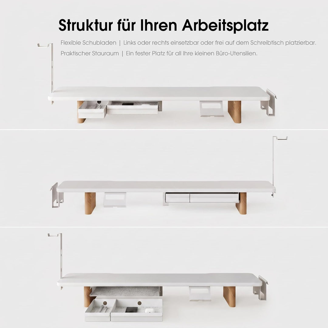 Fenge Dual Monitorständer mit 2 Herausnehmbaren Schubladen,Weiss, Weiss