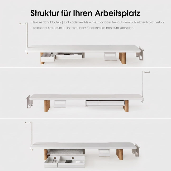 Fenge Dual Monitorständer mit 2 Herausnehmbaren Schubladen,Weiss, Weiss