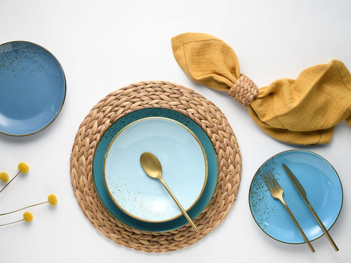Creatable 20966, Serie Nature Collection Aqua, Geschirrset, Teller Set 12 teilig, Steinzeug Aqua 12