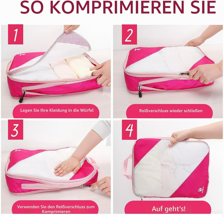 AiQInu Packing Cubes Compression, 5 Stück Packtaschen Kompression Koffer Organizer Set mit Wäschebeu