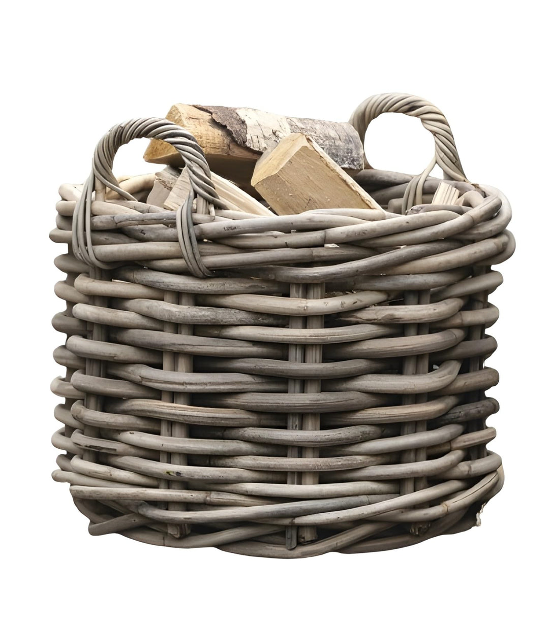 Dekoleidenschaft grosser Rattan-Korb "Rustikal" Ø 50 cm, Aufbewahrungs-Korb, Kaminholzkorb geflochte