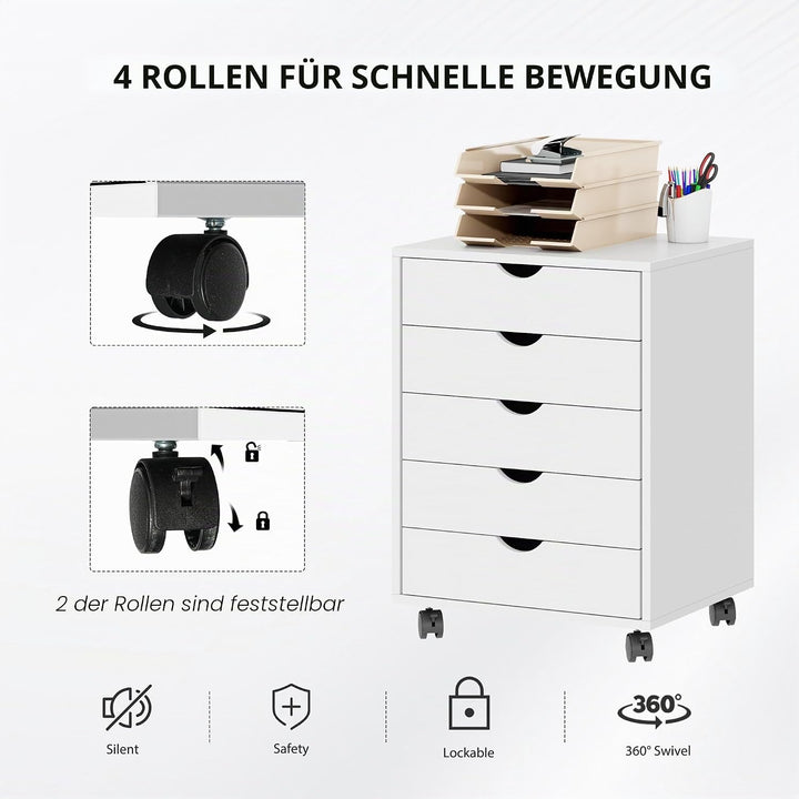 sogesfurniture Aktenschrank, Rollcontainer mit 5 Schubladen, Büroschrank, Schubladenschrank, Kommode
