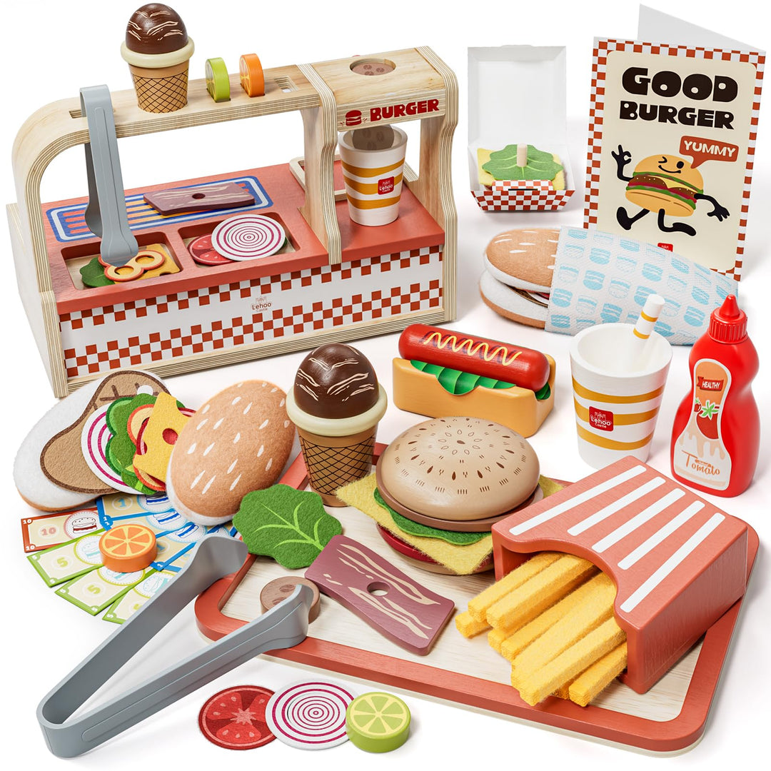 Lehoo Castle Kinderküche Zubehör, kaufladen Zubehör Holz, Kaufmannsladen Zubehör, Spielen Sie Hambur