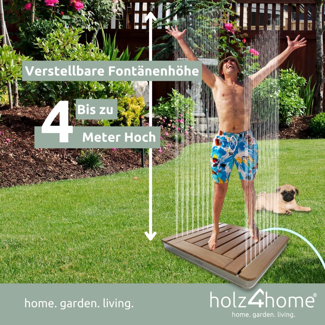 holz4home® Bodendusche als Gartendusche oder Pooldusche I Eckig aus Teakholz und Aluminium I Höhenve