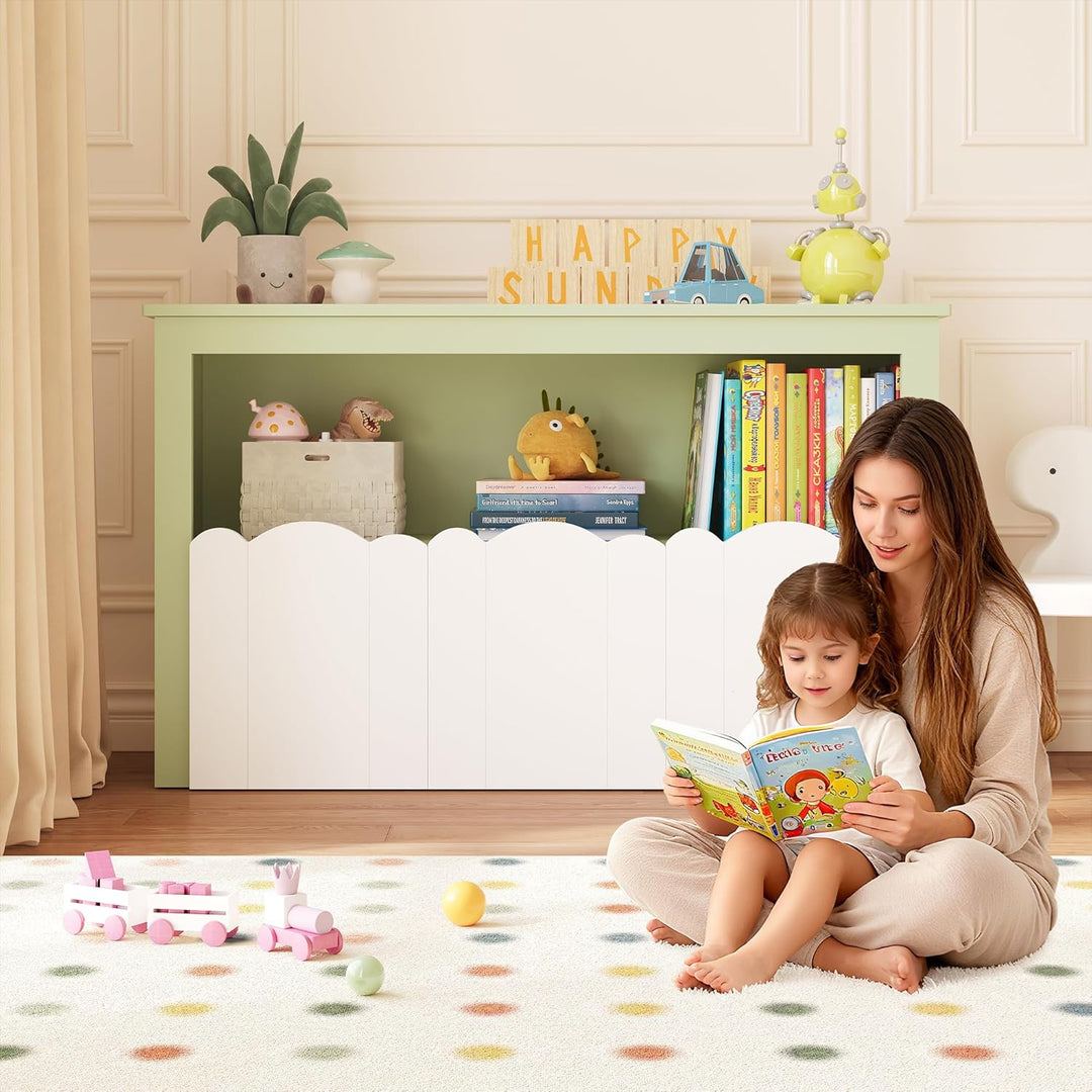 YOUDENOVA Kinderregal, Kinderzimmer Möbel mit 3 Boxen, Spielzeug Aufbewahrung auf Rollen, 102,2x33x6