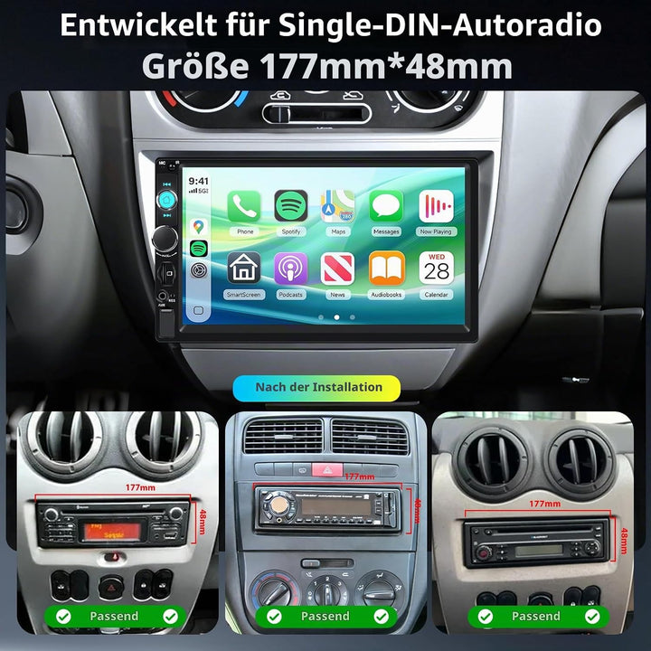 Hodozzy Autoradio 1 Din mit Drahtloses Carplay Android Auto, 7 Zoll IPS Bildschirm Auto Radio Unters