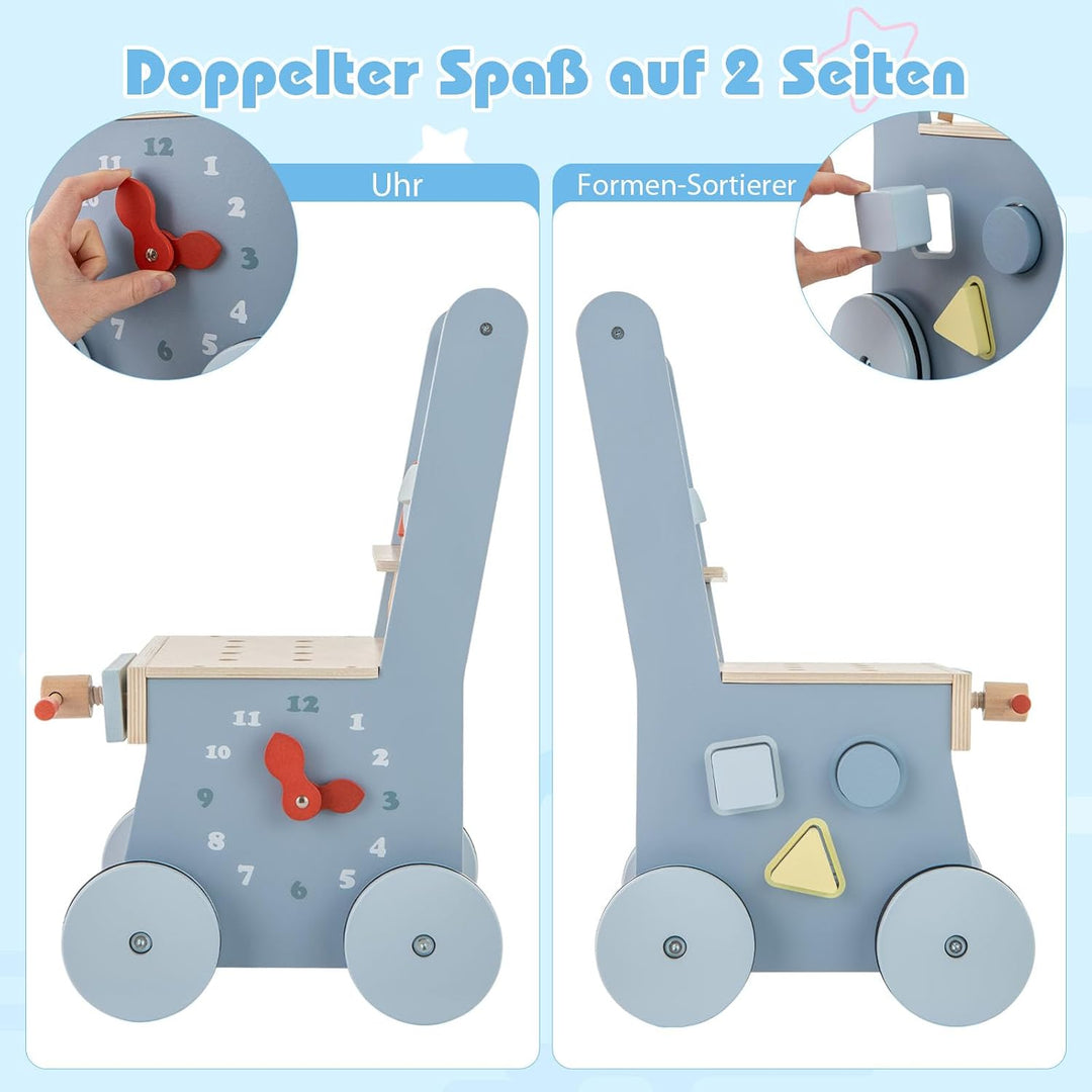 COSTWAY Lauflernwagen Holz, Baby Lauflernhilfe mit Multi-Aktivitätszentrum, Kinder Werkbank Spieltis