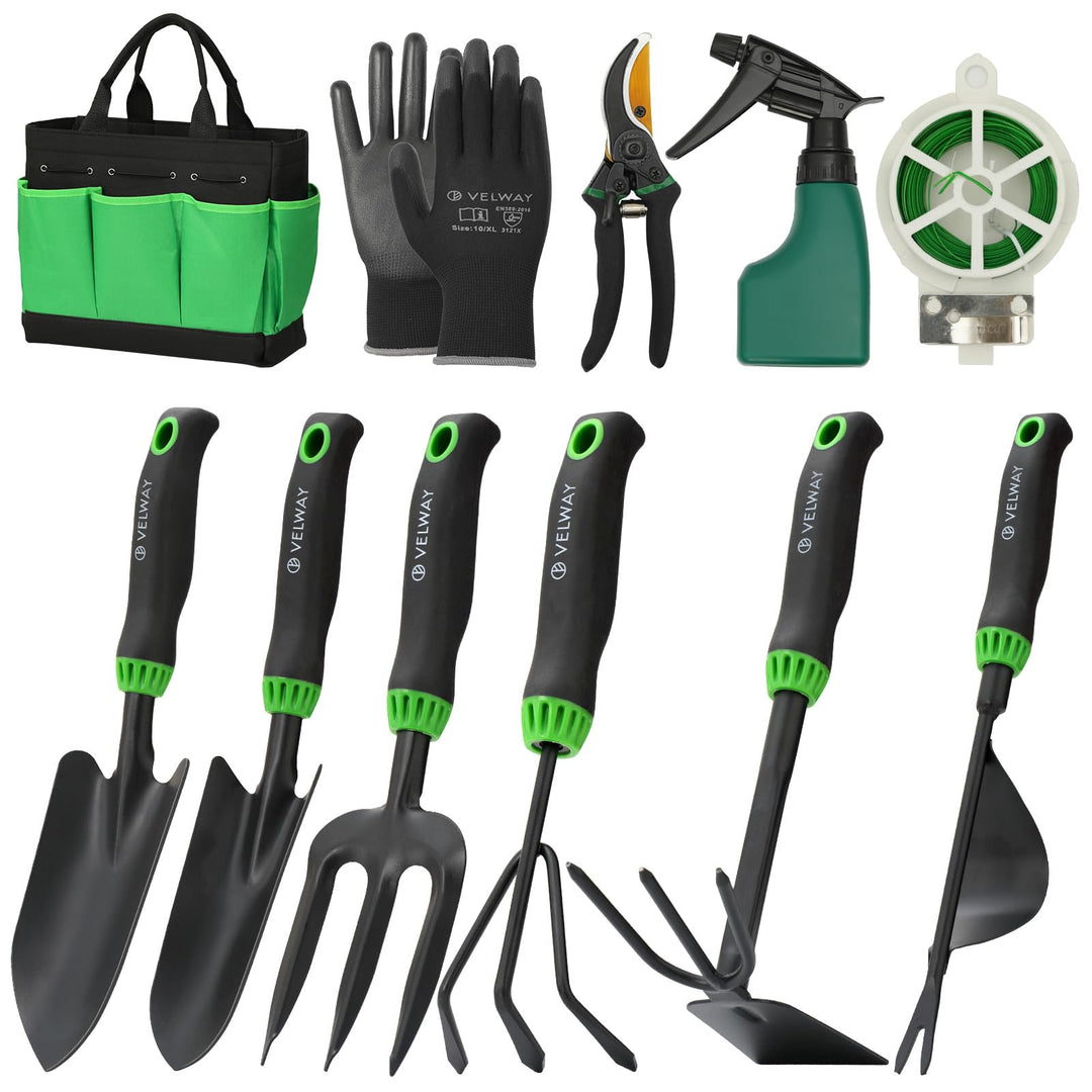 Velway Gartenwerkzeug Set 11 Stück - Gartengeräte aus Edelstahl, Robuste Handwerkzeuge mit ergonomis