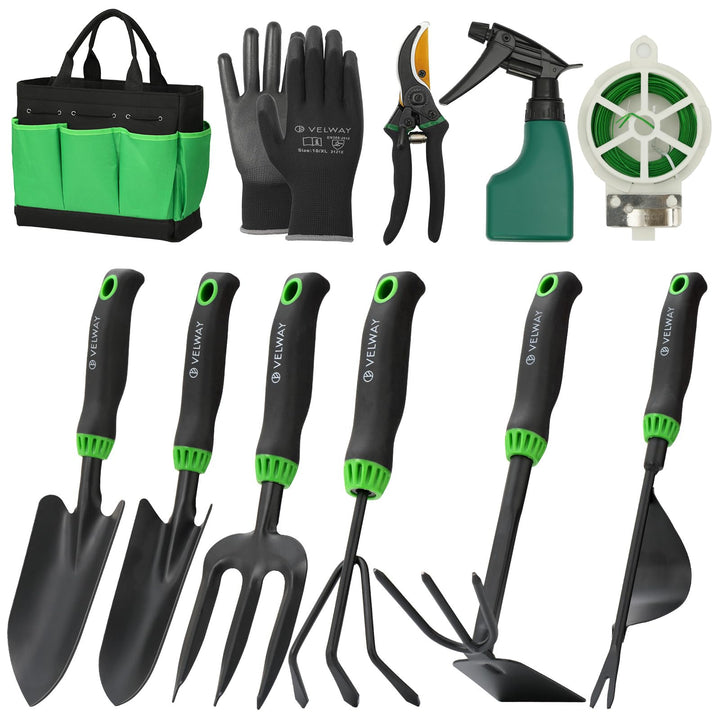 Velway Gartenwerkzeug Set 11 Stück - Gartengeräte aus Edelstahl, Robuste Handwerkzeuge mit ergonomis