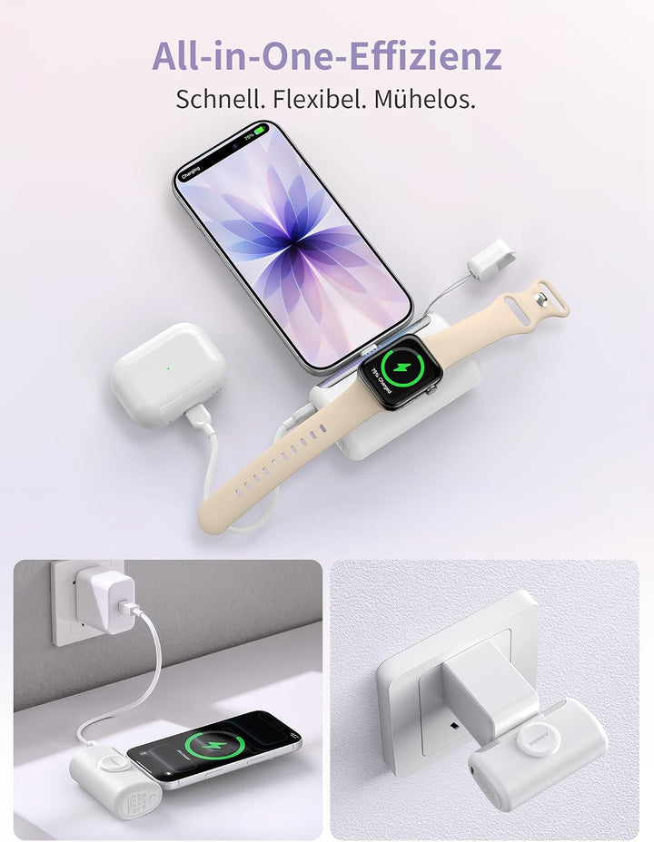 RORRY PalmGo Powerbank,10000mAh Mini Power Bank PD 22.5W Integrierter USB C Rosa, Rosa
