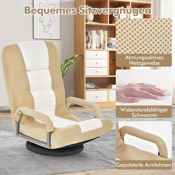 RELAX4LIFE Bodenstuhl Klappbar, Bodensessel mit 7-Fach Verstellbarer Rückenlehne &amp; 360° drehbarem So
