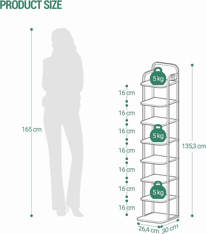 Hzuaneri Vertikales Schuhregal, 8-Stöckige Schuhregale, Schuhturm für Kleine Räume, Freistehend, Ver