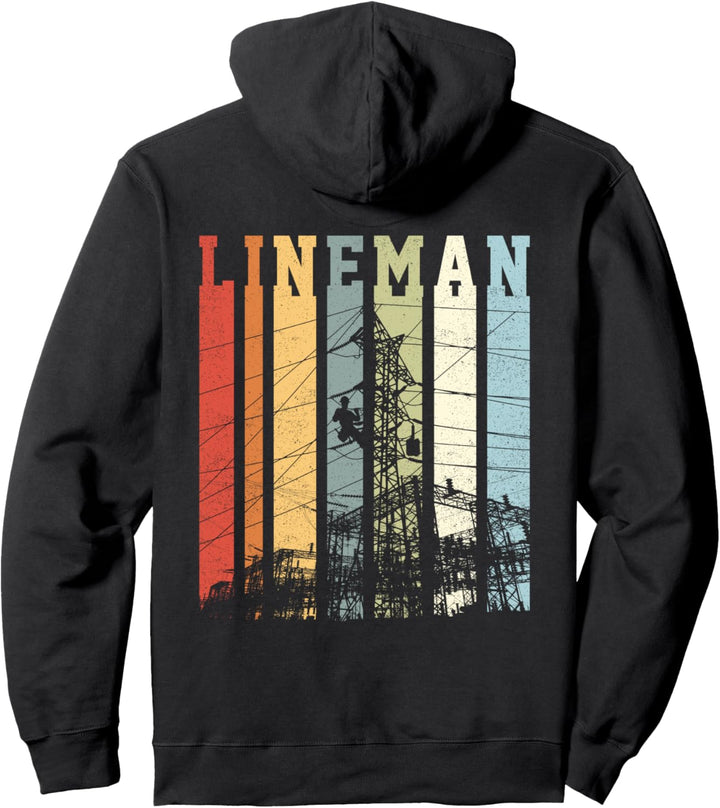 Text Streifen Vintage Retro Stil Design Lineman Pullover Hoodie