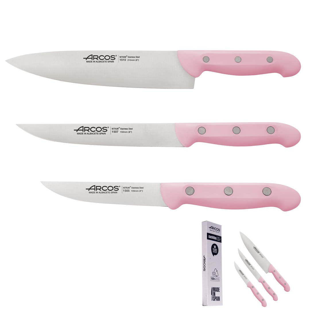 Arcos Küchenmesser-Set, Rosa, 3-teilig | Chefmesser zum Schälen von Gemüse | Limited Edition | Solid
