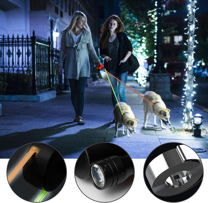 Doppelleine für 2 Hunde - 3 Meter, Einziehbare und Ausziehbare Hundeleine mit Lichtfunktion, Ergonom