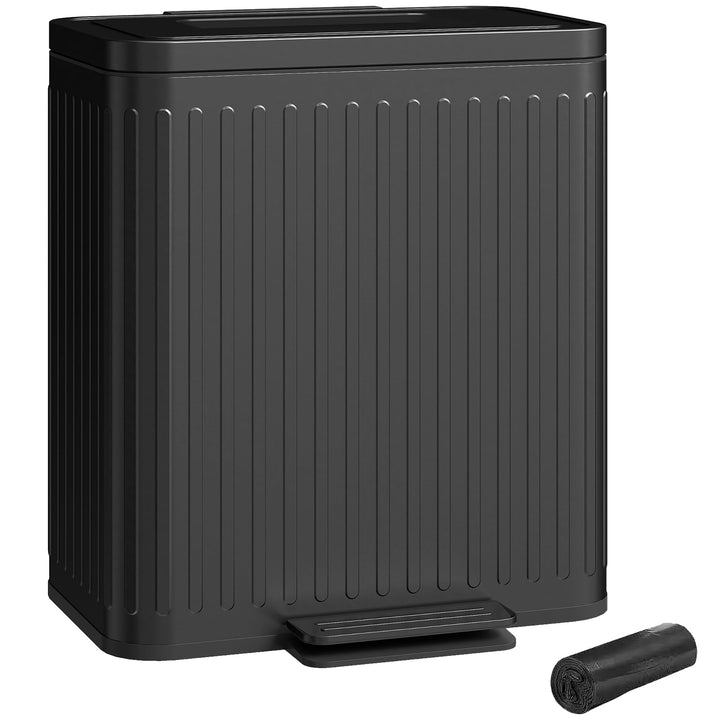 HOMCOM Mülleimer Küche 2 x 20 Liter Treteimer mit Abfallsortiersystem, Soft-Close-Deckel, Offenhalte