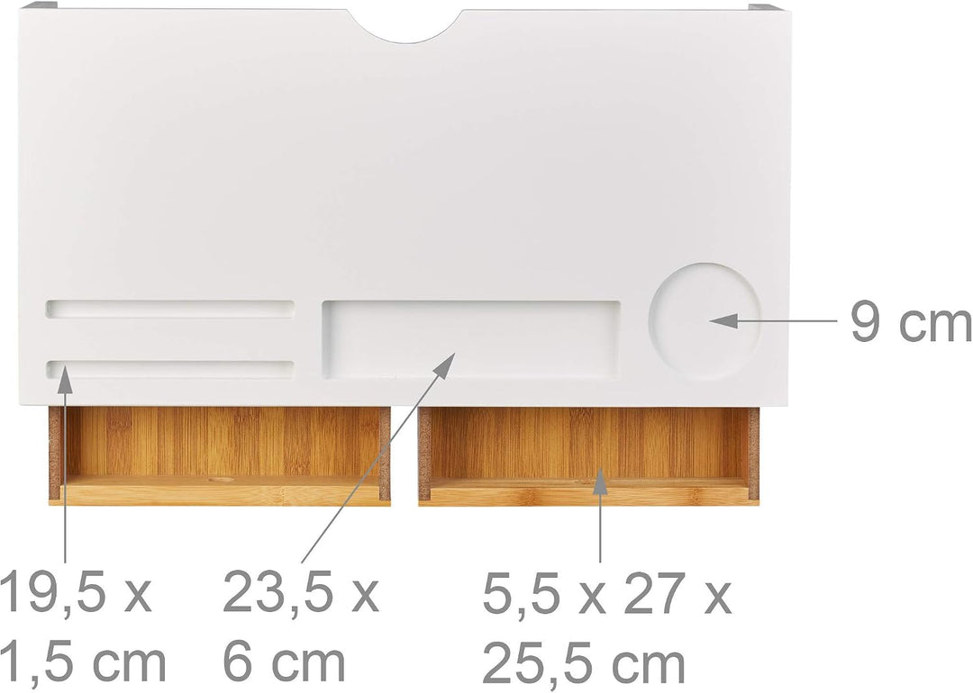 Relaxdays Monitorständer Bambus, Bildschirmerhöhung mit 2 Schubladen &amp; Fächern, Lapdesk HBT 14 x 60