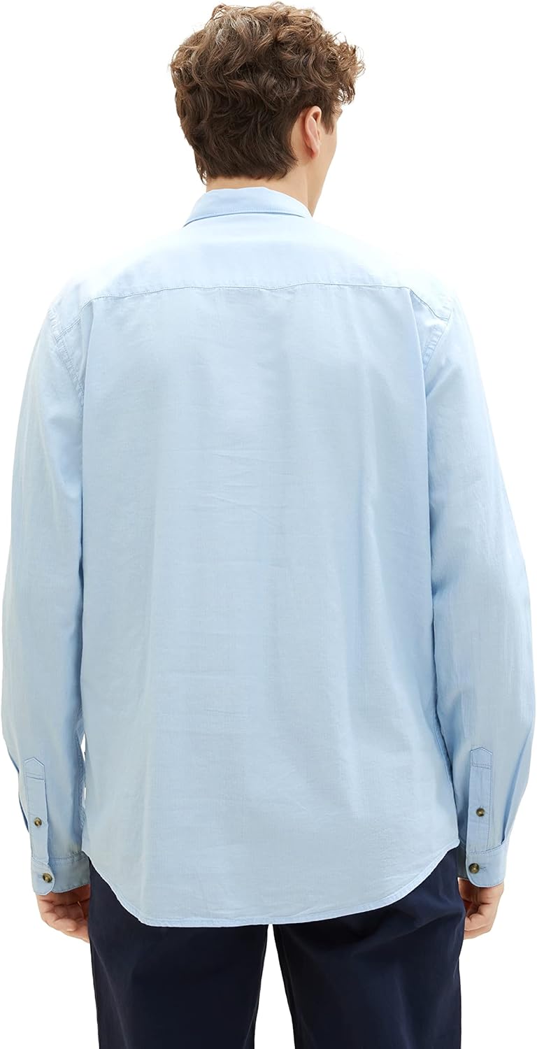 TOM TAILOR Denim Herren Denim Regular Fit Twill Hemd aus Baumwolle, M 32345 - Middle Blue Mini Herri
