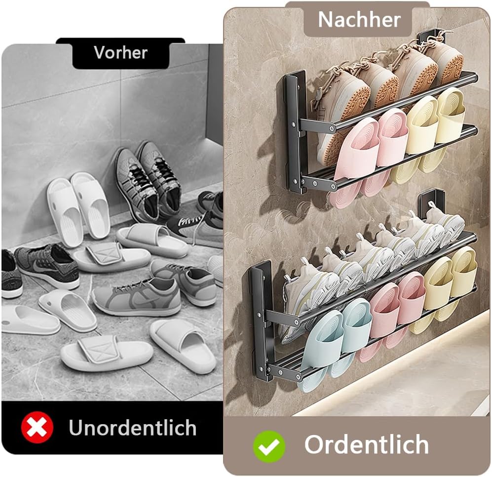 Schuhregal Wand 2 Ebenen, 37-67cm Ausziehbar Schuhablage Schuhhalter Wand Metall Schuhregal Platzspa
