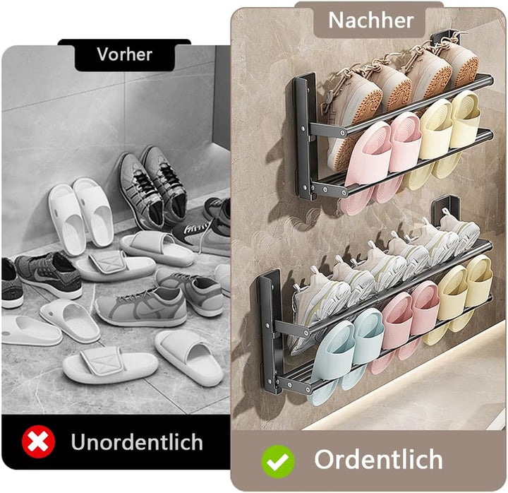 Schuhregal Wand 2 Ebenen, 37-67cm Ausziehbar Schuhablage Schuhhalter Wand Metall Schuhregal Platzspa