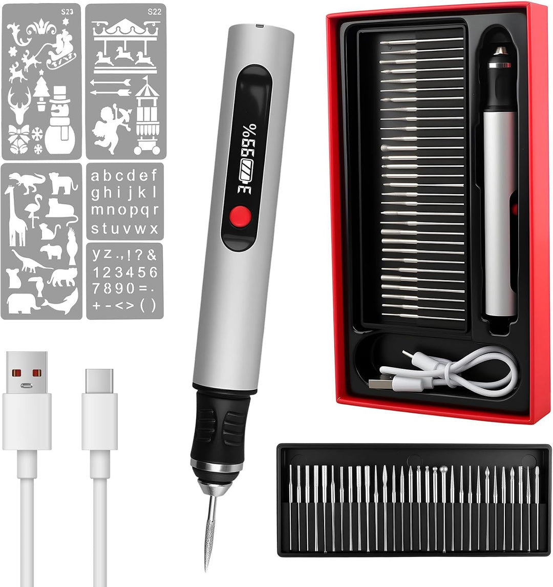 Elektrischer Gravierstift Kabellos, Tragbares Gravur Gerät mit 30 Bits und 3 Geschwindigkeiten, Wied