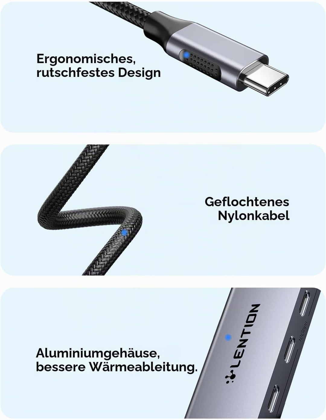 LENTION 4 Port USB C Hub 10 Gbps USB-C 3.2, 4K@60Hz HDMI, 100W PD Aufladung 4x USB-C in 10Gbps Grau,