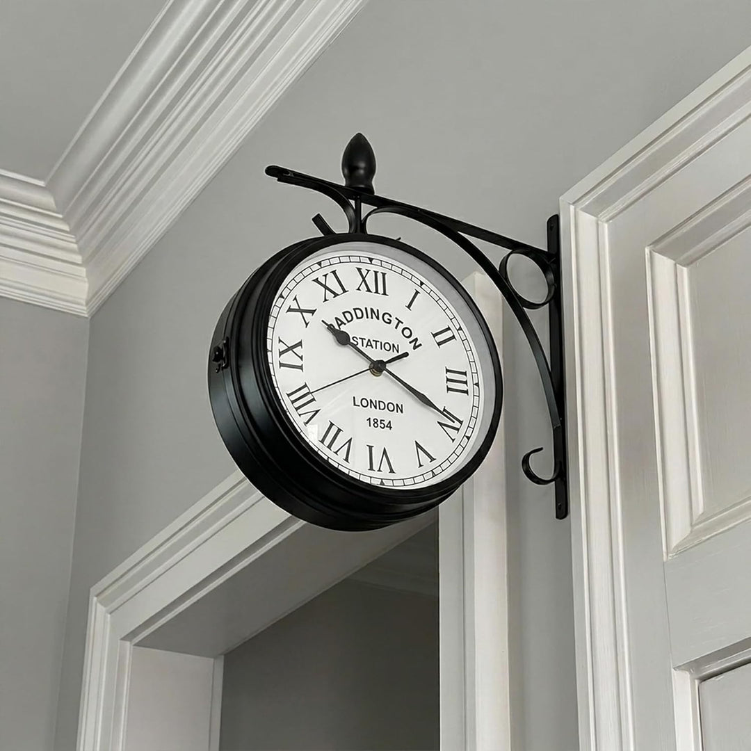 JHY DESIGN Doppelseitige Uhr 21 Zentimeter Metall Bahnhofsuhr Wasserdicht Wanduhr Hängende Retro Gar