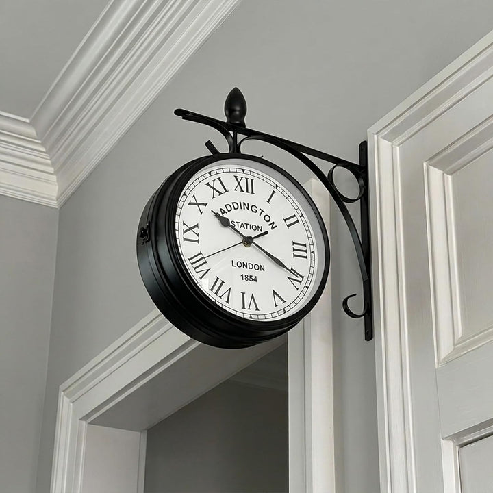 JHY DESIGN Doppelseitige Uhr 21 Zentimeter Metall Bahnhofsuhr Wasserdicht Wanduhr Hängende Retro Gar