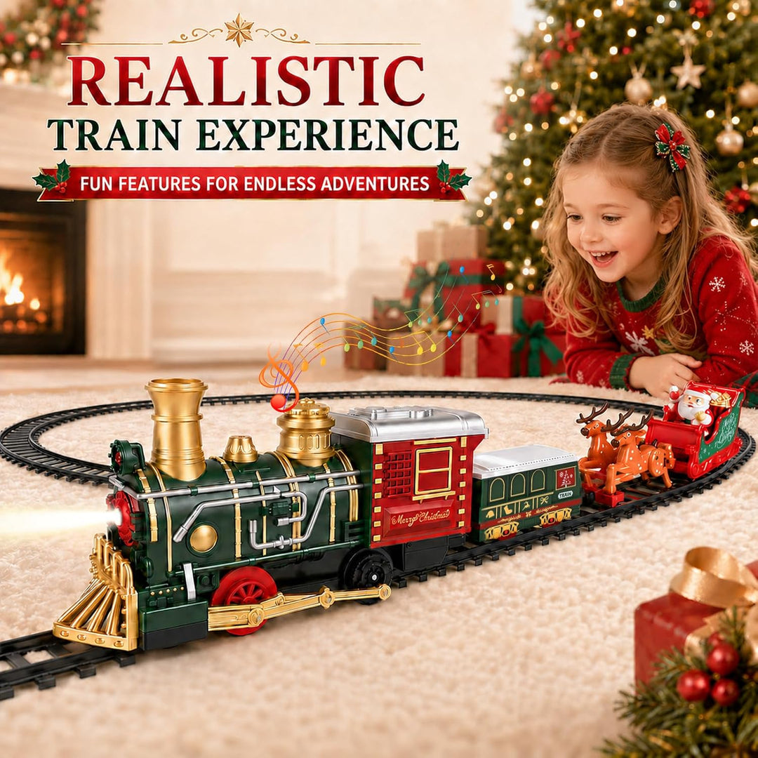 Weihnachtsbaum Zug, Elektrisch Weihnachts Eisenbahn Spielset für Kinder mit Sound und 4pcs decorativ