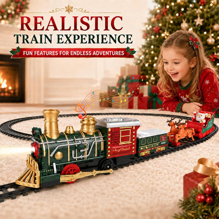 Weihnachtsbaum Zug, Elektrisch Weihnachts Eisenbahn Spielset für Kinder mit Sound und 4pcs decorativ