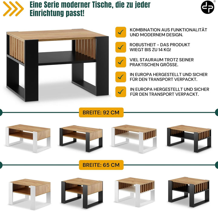 defiPad® Couchtisch mit Stauraum | 65CM Breite Kaffeetisch mit Lammelas | Modern Wohnzimmertisch Eic