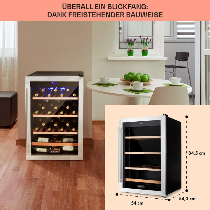 Klarstein Weinkühlschrank, Getränkekühlschrank Schmal, Kühlschrank mit Glastür, Getränkekühlschränke