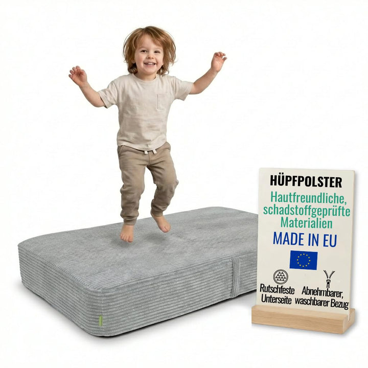 Hüpfpolster für Kinder Indoor 70x110x17 cm, mit abnehmbarem Bezug Hellgrau, Hellgrau