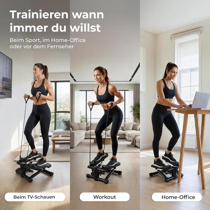Mini Stepper Heimtrainer mit Widerstandsbändern &amp; LCD-Display – Leiser Swing-Stepper mit Hydraulik-S