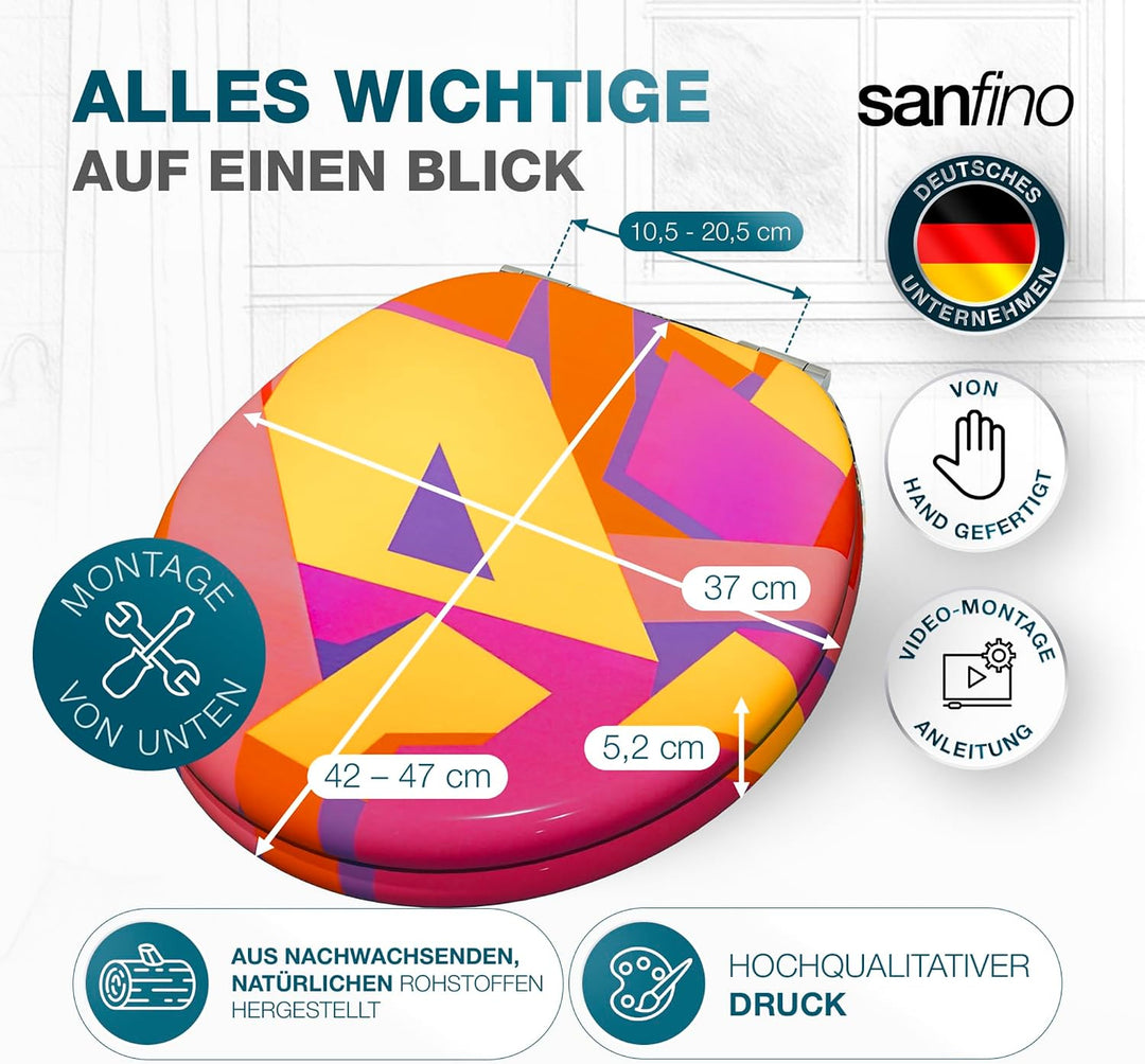 Premium WC Sitz mit Absenkautomatik – hochwertige Toilettendeckel aus Holz, viele bunte Motive, hohe