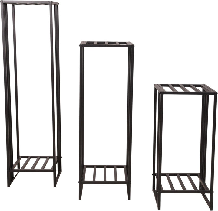 Metall Blumenständer 3er Set Schwarz – Pflanzenständer Metall rechteckig 55 - 75 - 95 cm – Moderner
