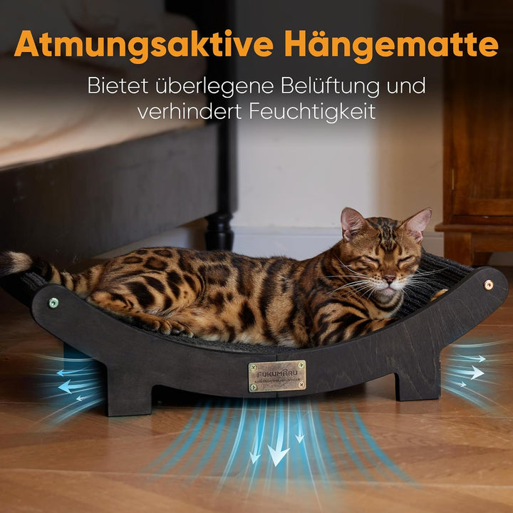 FUKUMARU Sisal Kratzbrett Holz, 70 cm strapazierfähiges Kratzbaum-Bett für Wohnungskatzen, Hängematt