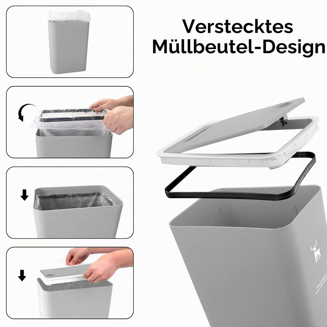 XPIY Mülleimer mit Deckel, 2 Stück, 15 Liter Mülleimer mit Druckverschluss, kleiner Mülleimer, hunde
