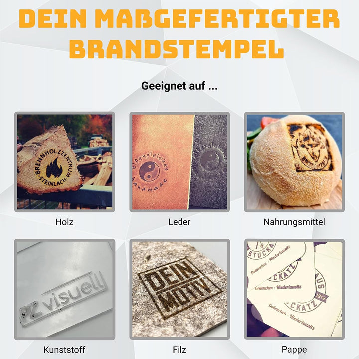 elektrischer Brandstempel mit deinem Schriftzug im Motiv "Säge" für Holz, Leder, Pappe - personalisi