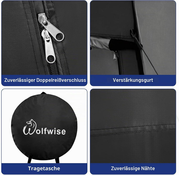 WolfWise PRO Pop Up Duschzelt Camping Silberbeschichtet mit Boden Schwarz Extra Hoch: H 210cm, W 120