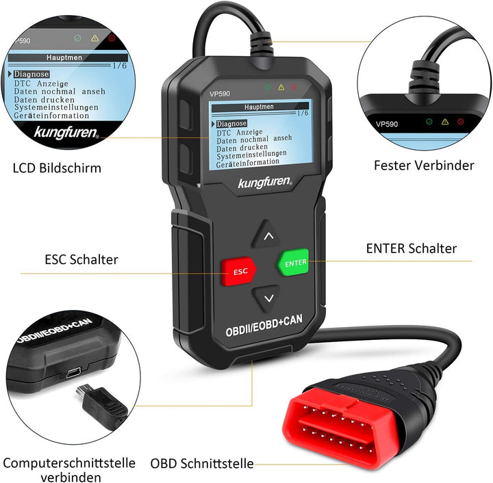 OBD2 Scanner, OBD2 Reader Classic Enhanced Universal Cable Car Engine Fault Code Scanner OBD Diagnos