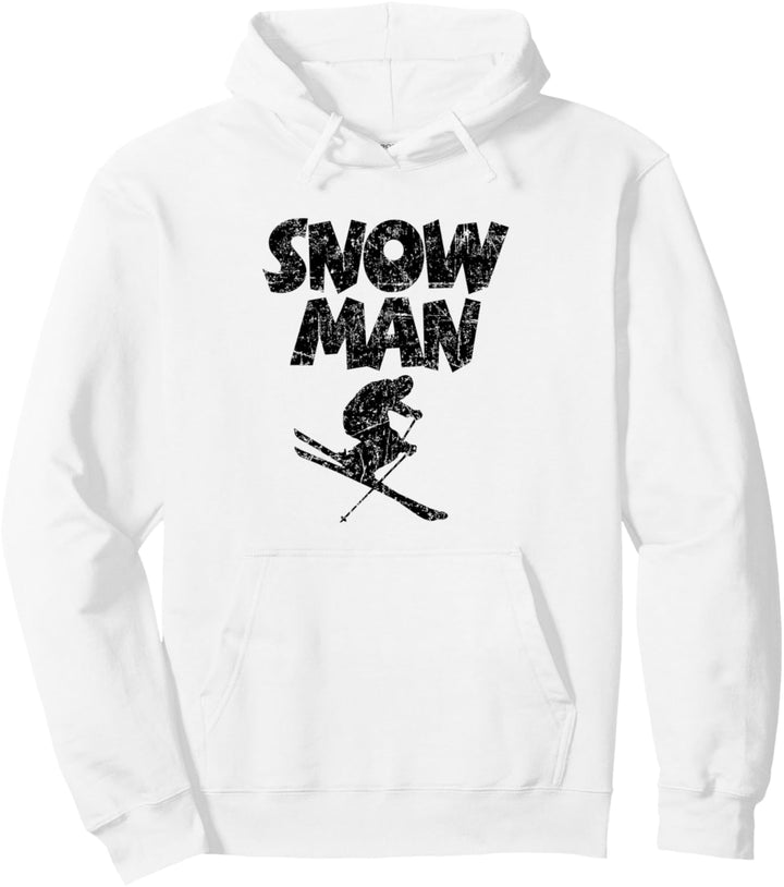 Snow Man (Vintage Schwarz) Ski Skifahrer Pullover Hoodie