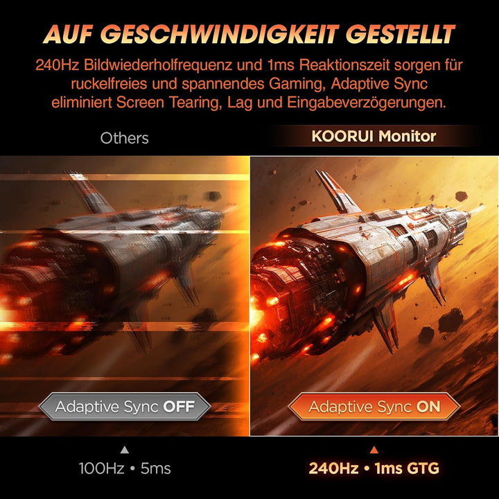 KOORUI 27 Zoll Gaming Monitor 240 Hz, 1 ms, FHD (1920 * 1080) DCI-P3 90% Farbraum, Adaptive Sync, Ne