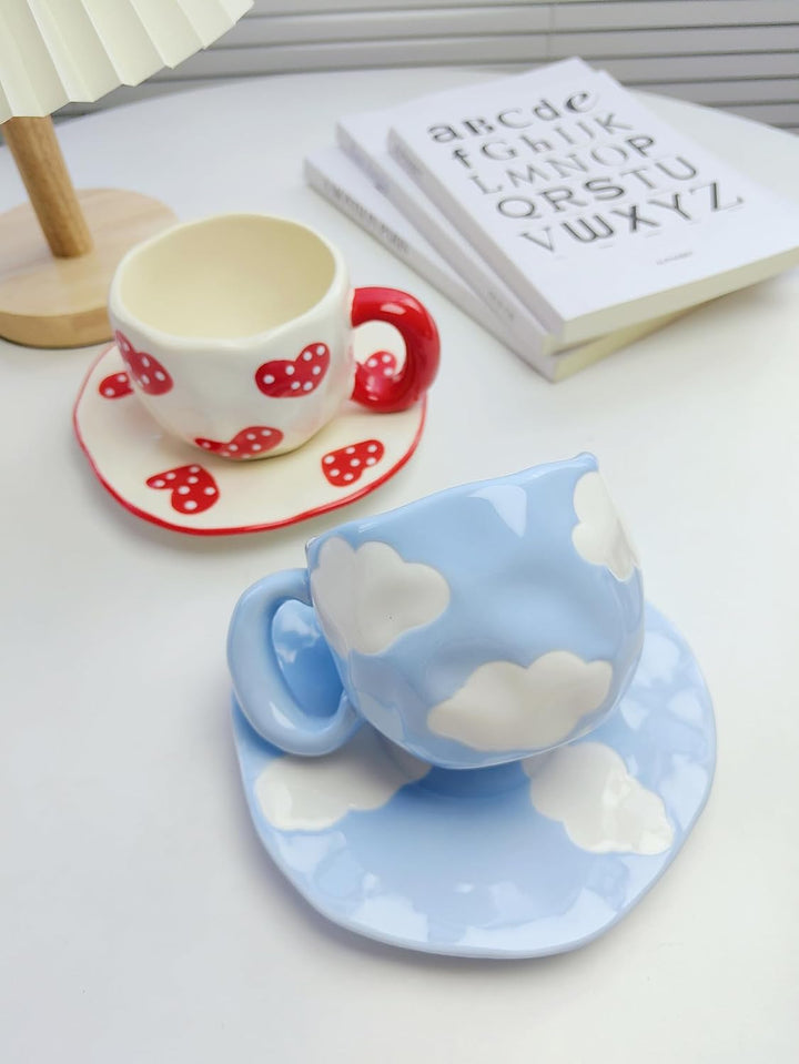 Disoza Kaffeetassen Set mit Untertasse Blau Blumen Tasse Geschenke für Frauen zum Geburtstag Tee Kaf