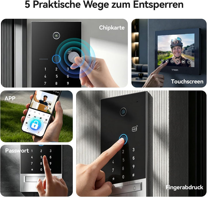 TMEZON WLAN 1080P Video Türsprechanlage mit 7" Touchscreen und Türöffner, Metall-Türklingel mit Kame