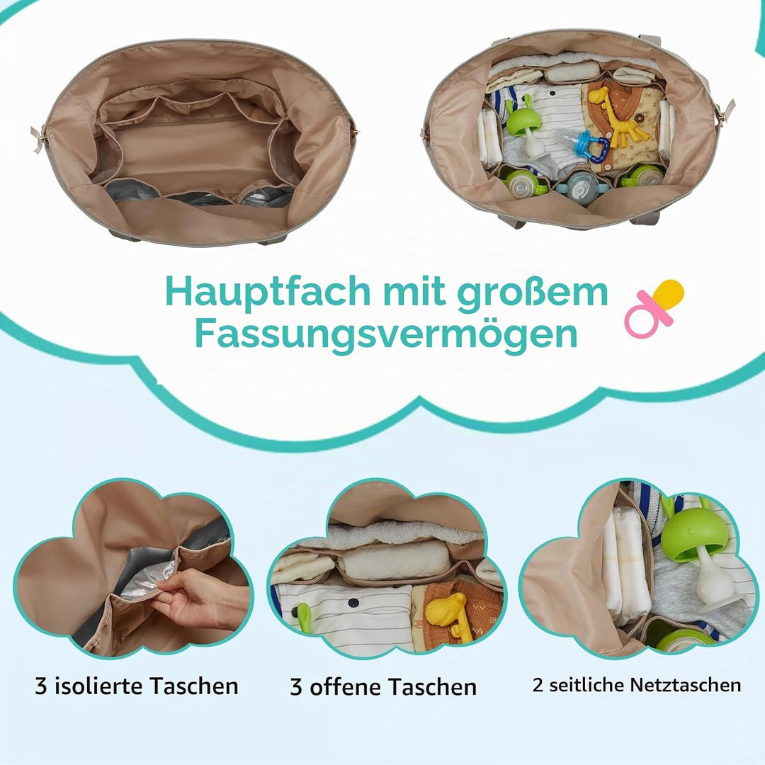mommore Wickeltasche, geräumige Reise-Wickeltasche, Kliniktasche für die Geburt, Babytasche mit Schn