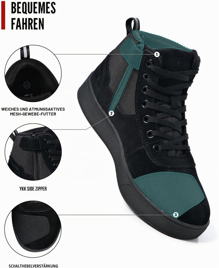RIDEIRON Motorradschuhe Herren Damen Motorradstiefel CE-geprüft Schwarz 44 EU, Schwarz 44 EU