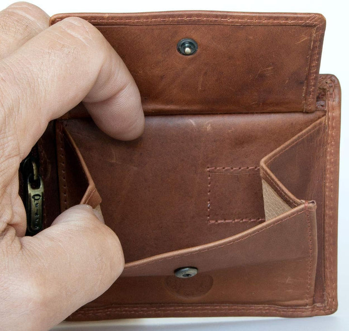 FLW Herren Hellbraun Echtleder Geldbörse Pedro mit RFID (Datenschutz)